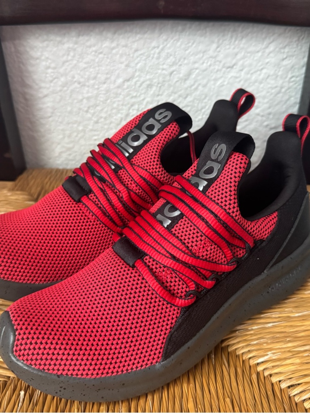 adidas Lite Racer Adapt Red and Black Knit Trainers Size 5 Big Kids